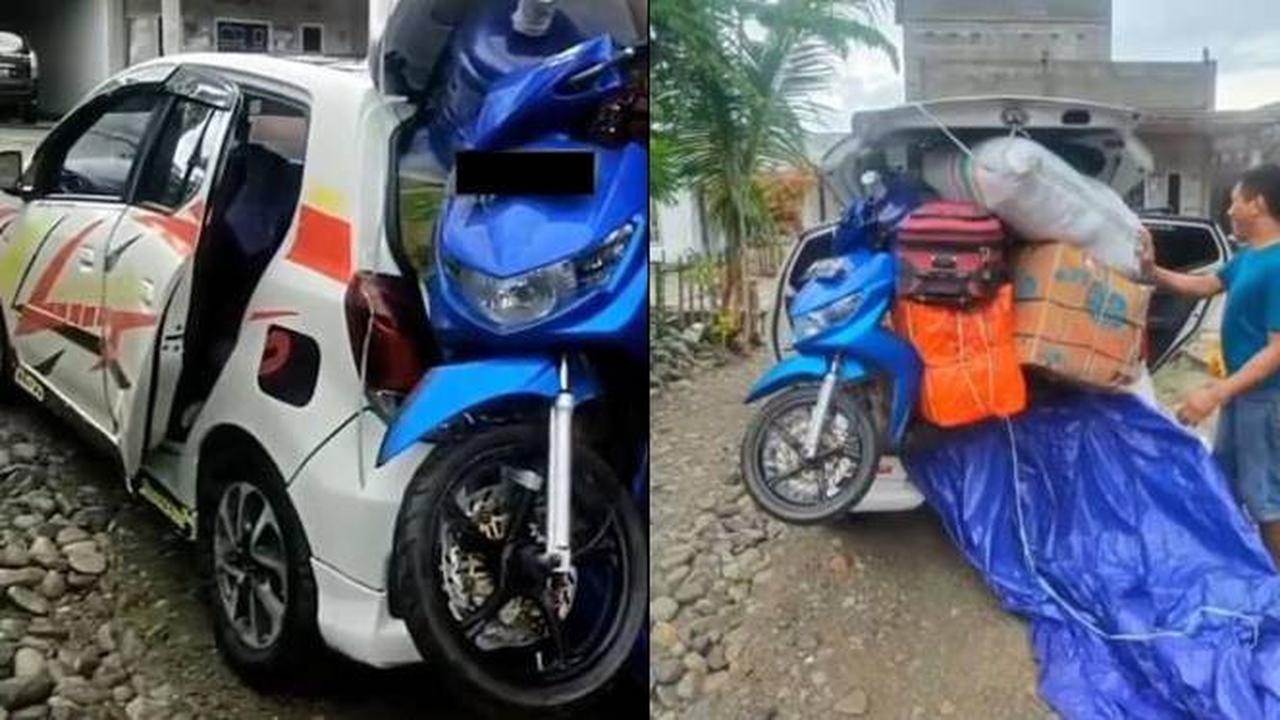 Viral Persiapan Mudik Netizen, Mobil Ini Angkut Motor Hingga Mencuat Keluar