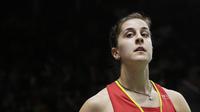 Tunggal putri Spanyol, Carolina Marin, saat melawan tunggal Korsel pada Indonesia Masters 2019 di Istora Senayan, Jakarta, Kamis (24/1). Marin lolos ke perempat final. (Bola.com/M. Iqbal Ichsan)