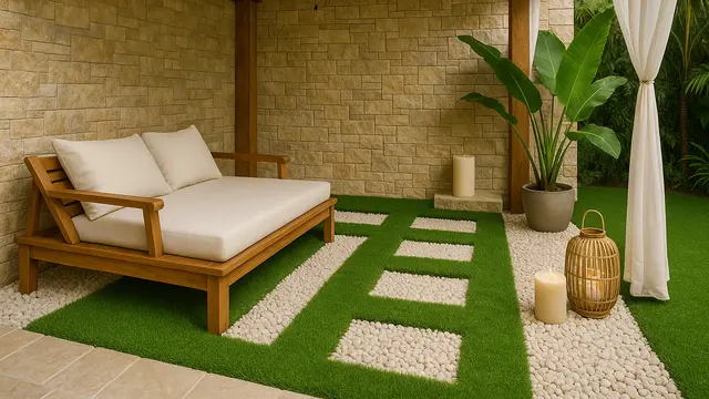 Model Teras dengan Rumput Sintetis yang Cozy dan Estetik (Foto: ChatGPT)