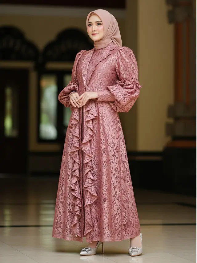 Model Gamis Blazer Brokat Lengan Balon