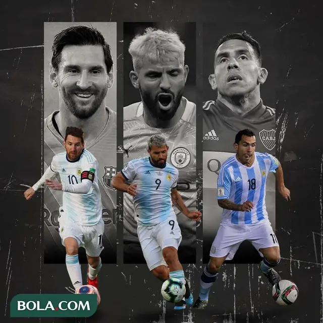 Ilustrasi - Lionel Messi, Sergio Aguero, Carlos Tevez