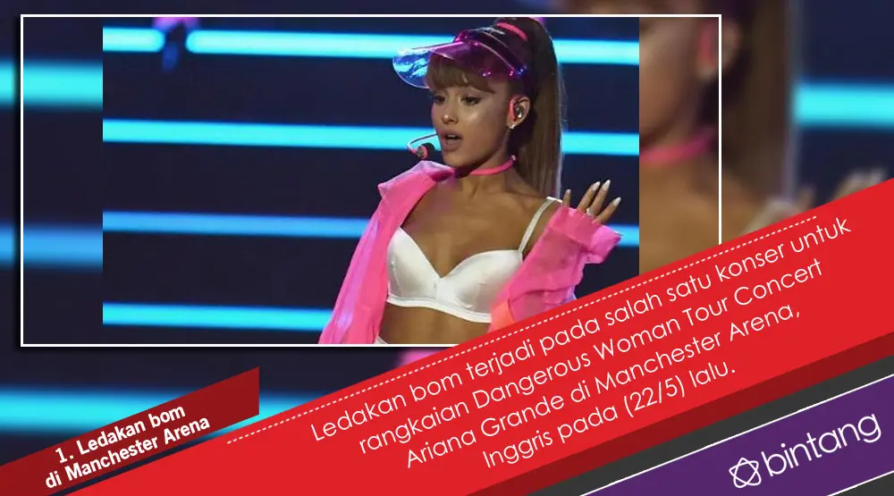 Ariana Grande di Antara Insiden Teror dan Konser Amal. (Foto: AFP/Bintang.com, Desain: Nurman Abdul Hakim/Bintang.com)