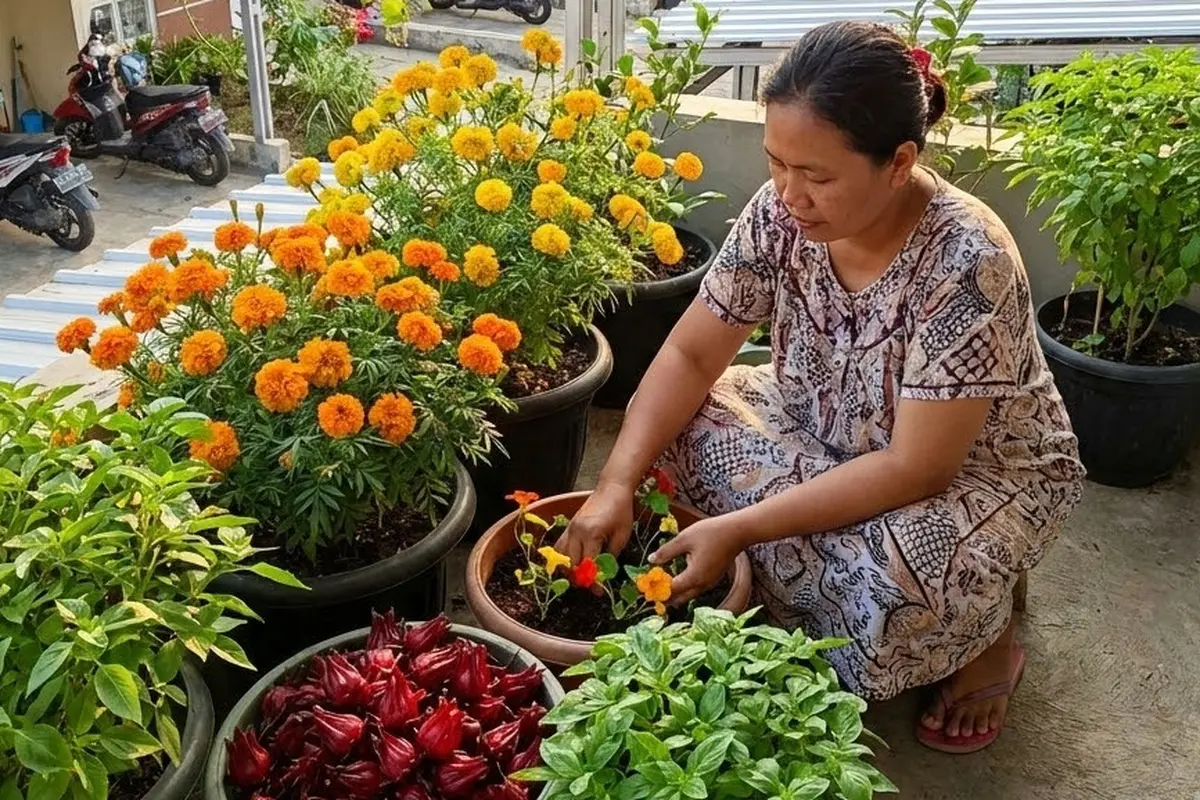 Tanam kenikir sampai kemangi di teras