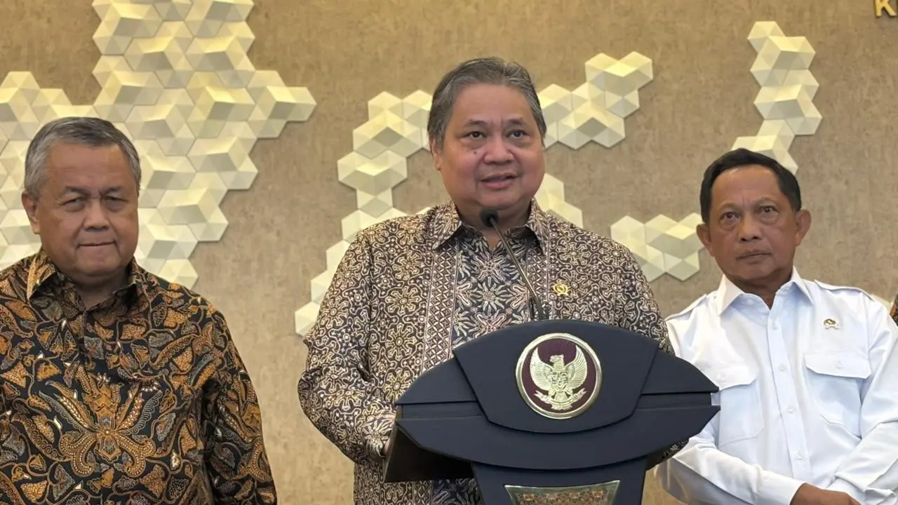 Menko Bidang Perekonomian Airlangga Hartarto saat dalam konferensi pers Hasil High Level Meeting Tim Pengendalian Inflasi Pusat. (Foto: Liputan6.com/Tira Santia)