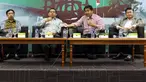 Wakil Ketua DPR Fadli Zon, Anggota DPR Fraksi PDIP Maruarar Sirait, Rektor Universitas Ibnu Chaldun Prof Umar dan Pengamat SMRC Sirajudin Abbas saat menjadi pembicara dalam diskusi Dialektika Demokrasi di Jakarta, Kamis (21/3). (Liputan6.com/Johan Tallo)
