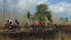 Ratusan pebalap melintasi jalur Tour De Banyuwangi Ijen yang melewati salah satu perkebunan di wilayah Kabupaten Banyuwangi Jawa Timur, (16/10/2014). (Liputan6.com/Helmi Fithriansyah)