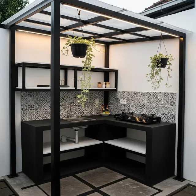 9 Desain Dapur Kecil Baja Ringan di Sudut Belakang Rumah, Fungsional dan Estetis