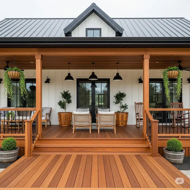 Modern Farmhouse dengan Teras Kayu