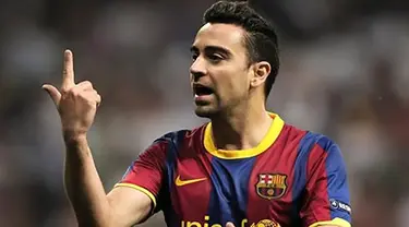 Gelandang Barcelona Xavi Hernandez pada pertemuan pertama kontra Real Madrid di babak semifinal Liga Champions pada 27 April 2011 di Santiago Bernabeu. AFP PHOTO/DANI POZO