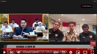 Menteri Pemuda dan Olahraga (Menpora), Dito Ariotedjo&nbsp;saat rapat kerja Bersama Komisi X DPR RI di Gedung DPR/MPR, Senayan, Jakarta, Senin (3/6/2024). (YouTube TVR Parlemen)