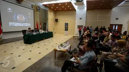 Suasana konferensi pers terkait pelaksanaan acara simposium Cyber Security di Gedung Serbaguna Menkominfo, Jakarta, Kamis (28/5/2015). (Liputan6.com/Faizal Fanani)