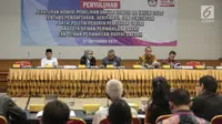 Suasana penyuluhan komisi pemilihan umum (KPU) Nomor 11 Tahun 2017 di Gedung KPU Pusat, Jakarta, Rabu (27/9). Penyuluhan ini menjelaskan peraturan Komisi Pemilihan Umum (KPU) tentang pendaftaran, verifikasi. (Liputan6.com/Faizal Fanani)