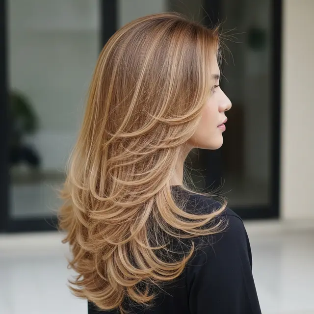 Model Rambut Layer Panjang Cat Pirang