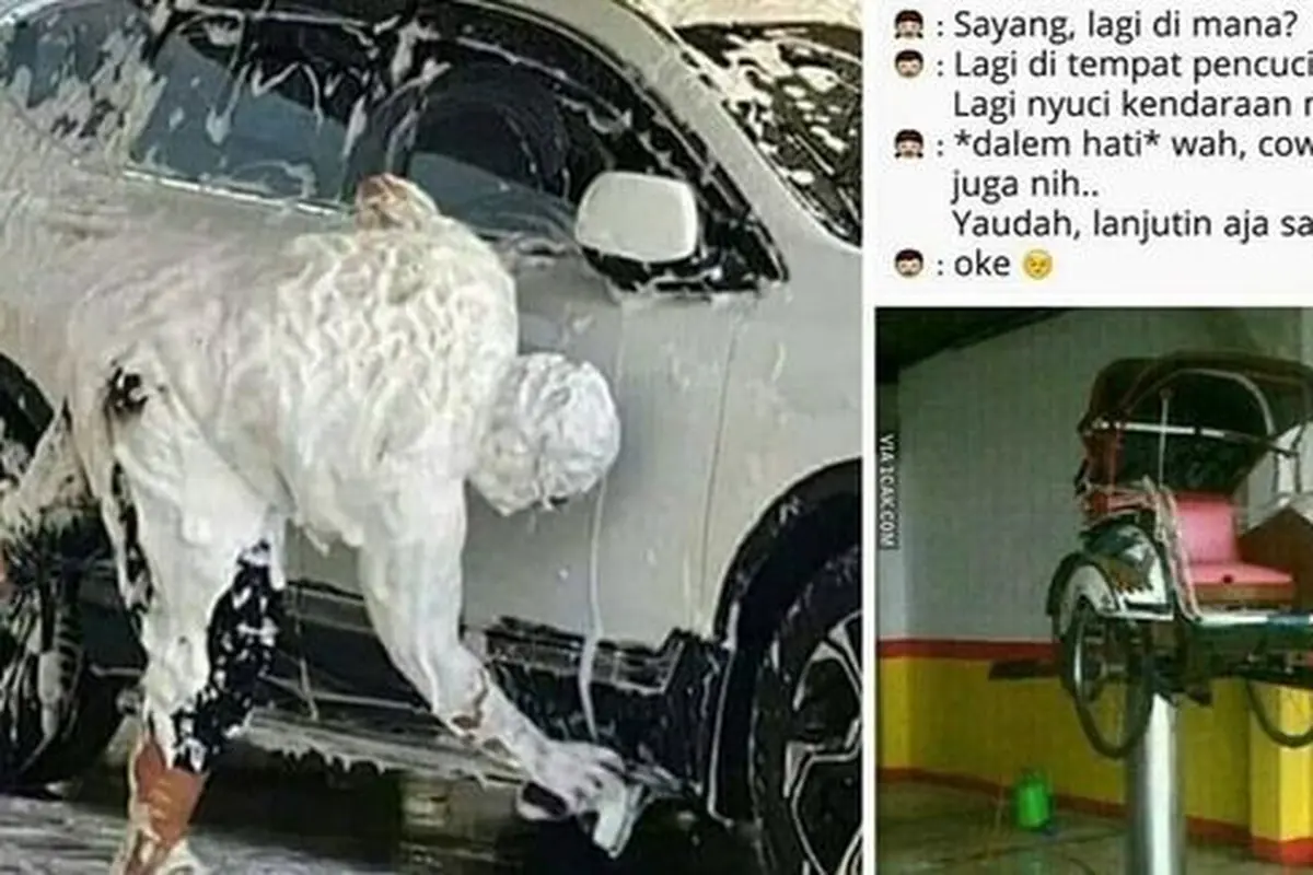 Potret lucu saat membersihkan kendaraan (Istimewa)