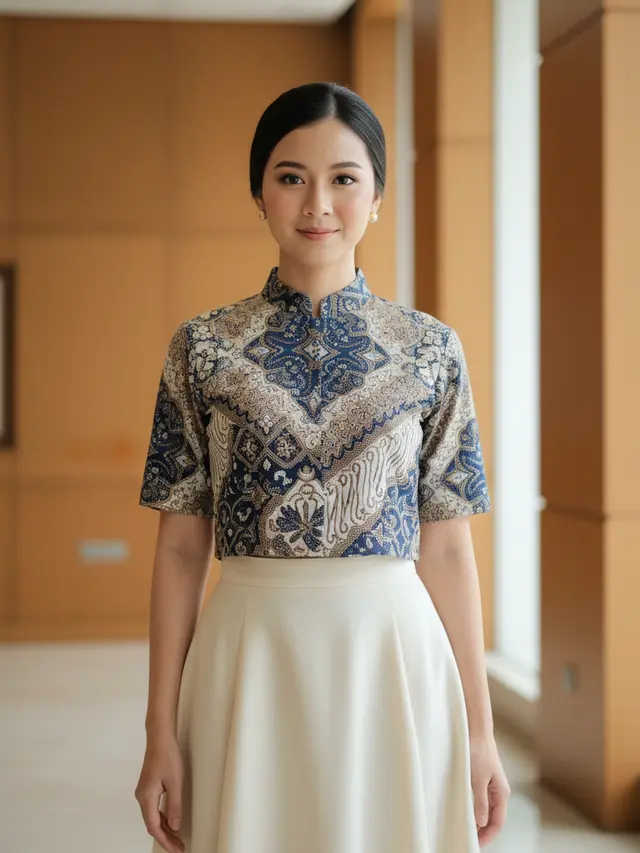 Model Atasan Batik Crop Cut dengan Rok High Waist (Foto: Gemini AI)