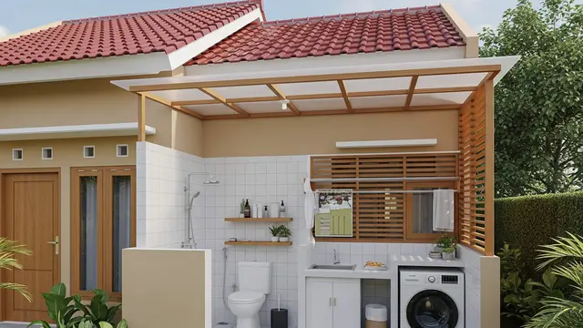 Contoh Rumah Sederhana 1 Lantai dengan Laundry Room Terbuka