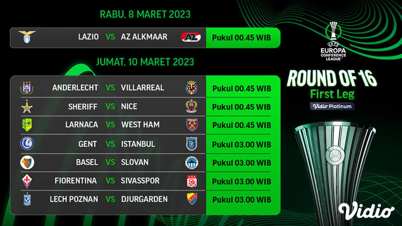 Jadwal Liga Konferensi Eropa 2022/23 First Leg 16 Besar Live Vidio, Jumat, 10 Maret 2023