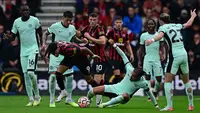 Chelsea harus puas bermain imbang 0-0 melawan AFC Bournemouth pada laga pekan kelima Premier League 2023/2024 yang berlangsung pada Minggu (17/9/2023) malam WIB. (AFP/Ben Stansall)