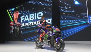 Launching Monster Energy Yamaha MotoGP di Jakarta hari Rabu (21/01/2026). Tampak pembalap andalan Yamaha, Fabio Quartararo. (Muhammad Iqbal Ichsan/Bola.com)