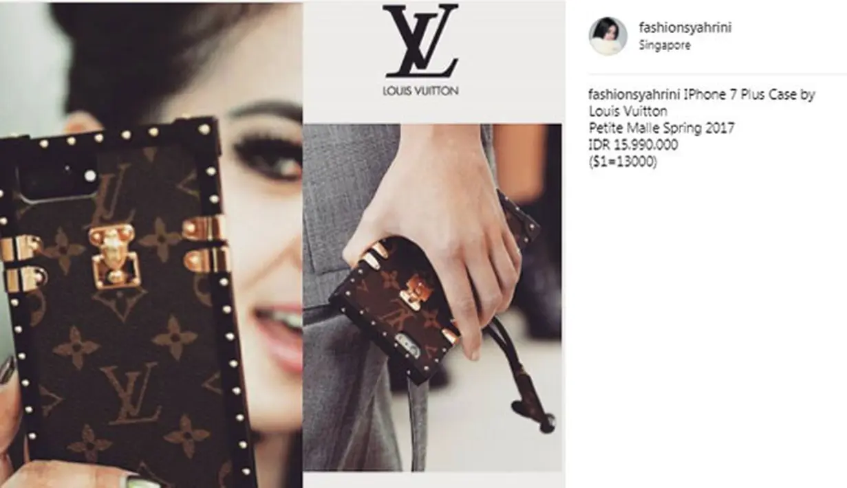 Sama seperti Nagita, Syahrini juga mempunyai case HP merek Louis Vuitton. Case warna coklat ini berharga Rp 15 juta. (Foto: instagram.com/fashionsyahrini)