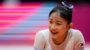 <p>Pesenam Korea Selatan, Shin Solyi pada senam lantai bertingkat dalam Kejuaraan Dunia Gimnastik 2025 di Indonesia Arena, Senayan, Jakarta, Senin (20/10/2025). (Bola.com/Bagaskara Lazuardi)</p>
