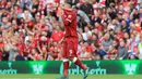 Gol Roberto Firmino pada menit ke-17 membuka keran gol Liverpool atas Arsenal pada lanjutan Liga Inggris di Anfield, Liverpool, Inggris (27/8). Liverpool menang atas Arsenal dengan skor 4-0. (Peter Byrne/PA via AP)