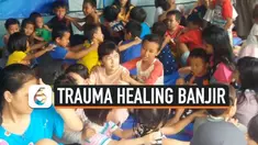 Kemensos melaksanakan trauma healing bagi anak-anak korban banjir di kawasan Pesanggrahan, Jakarta Selatan.