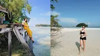 Pesona Sabai Morscheck saat Liburan di Pulau Macan. (Sumber: Instagram.com/ringgoagus dan Instagram.com/sabaidieter)