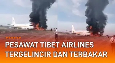 Pesawat Tibet Airlines terbakar saat hendak lepas landas viral di media sosial