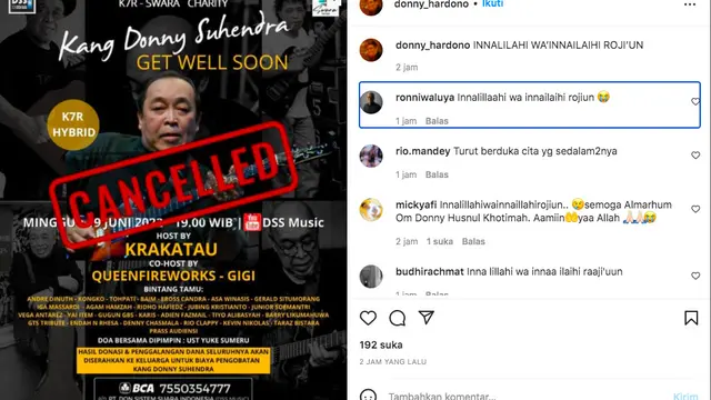 Sahabat Sempat Ingin Gelar Acara Penggalangan Dana untuk Bantu Pengobatan Donny Suhendra. (instagram.com/donny_hardono)