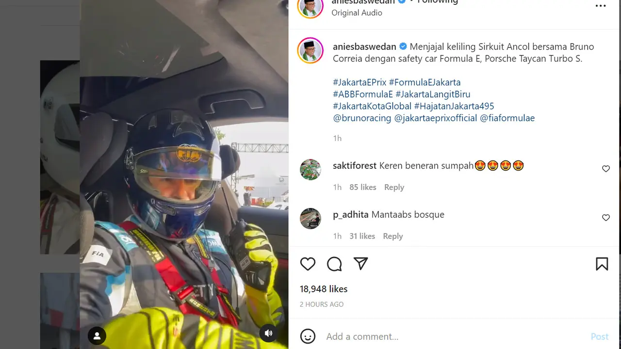 Gubernur DKI Jakarta Anies Baswedan menjajal sirkuit Formula E.