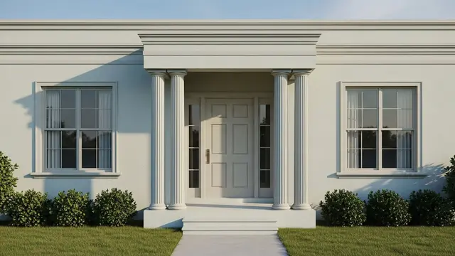Tampak Depan Rumah Klasik Modern dengan Pilar Sederhana