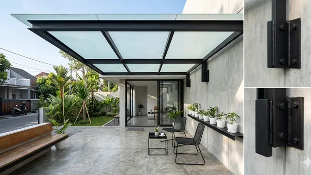Inspirasi Kanopi Teras Rumah dengan Rangka Hitam Doff ala Rumah Urban