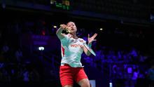 Aksi tunggal putri Indonesia, Putri Kusuma Wardani, pada pertandingan melawan Australia pada Piala Uber 2026 di Forum Horsens, Denmark, Senin (27/4/2026) dini hari WIB. (PBSI)