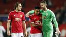 Para pemain Manchester United merayakan kemenangan atas Basel pada laga grup A Liga Champions di Old Trafford, Manchester, (12/9/2017). MU menang 3-0. (AP/Frank Augstein)