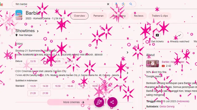 Easter egg di laman Google Search untuk meramaikan peluncuran film Barbie (Tangkapan layar Google)