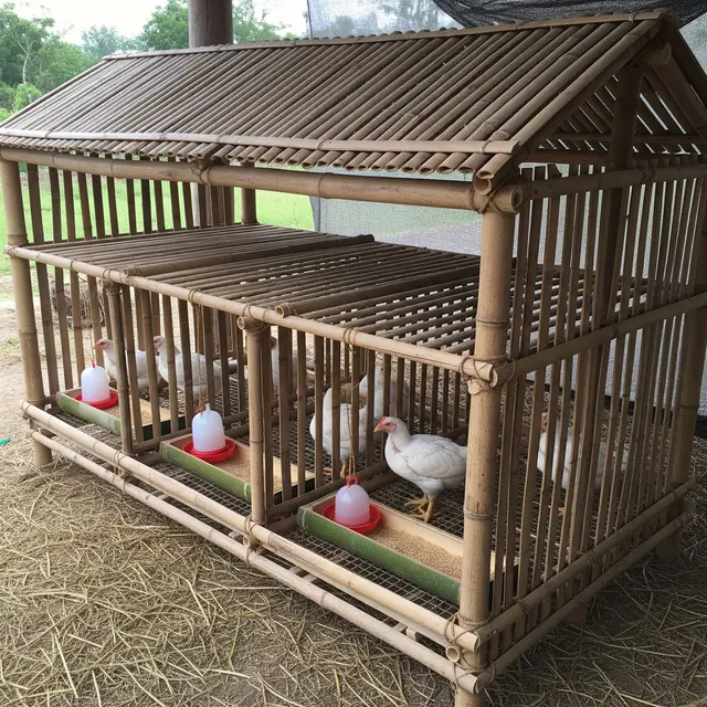 Kandang Broiler Sederhana dari Bambu (AI Generated)