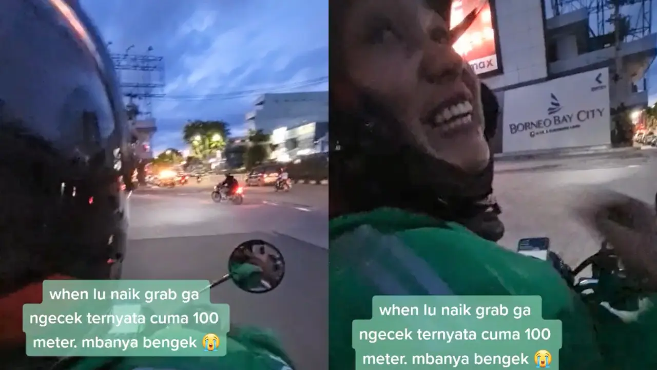 Seorang pria menempuh jarak 100 meter menggunakan jasa transportasi online