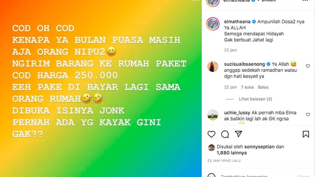 Elma Theana Kena Tipu dengan Modus Paket COD. (instagram.com/elmatheana)