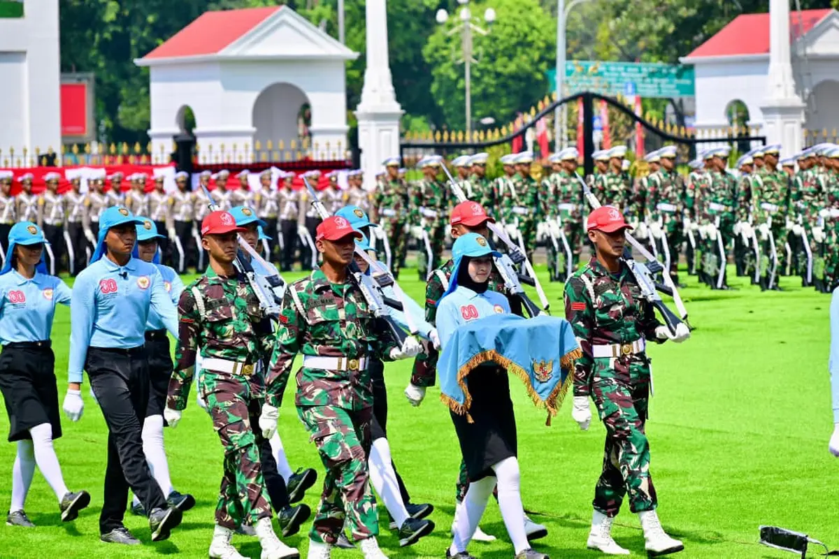 Gladi resik hari kedua persiapan upacara peringatan Hari Ulang Tahun (HUT) ke-80 RI di halaman Istana Merdeka Jakarta, Rabu (12/8/2025).
