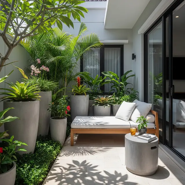 9 Model Teras Rumah Minimalis Ala Taman Tropis dengan Pot Besar, Kesejukan Alami