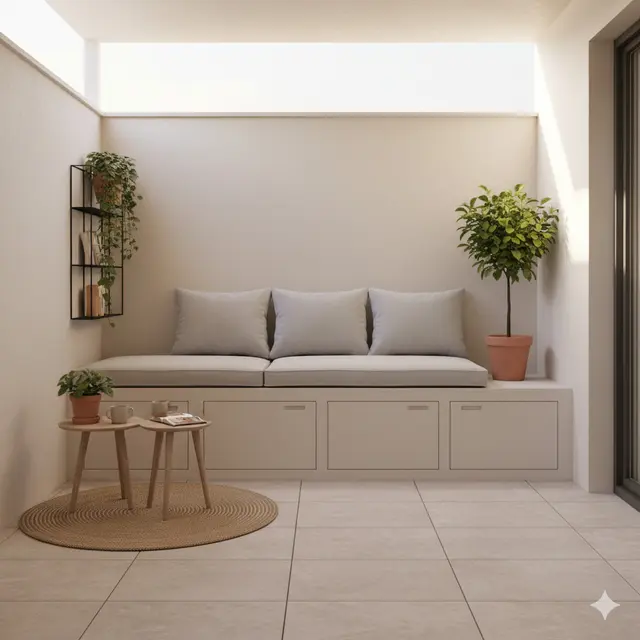 Inspirasi Teras Rumah Sempit tapi Cantik dengan Bangku Tembok