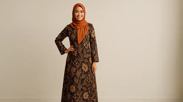 Gamis Batik Cocok dengan Warna Jilbab Apa?/ Ilustrasi gambar oleh AI
