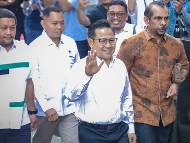 Ketua Umum Partai Kebangkitan Bangsa (PKB) Muhaimin Iskandar alias Cak Imin memenuhi panggilan penyidik Komisi Pemberantasan Korupsi (KPK) di Jakarta, Kamis (7/9/2023). (Liputan6.com/Faizal Fanani)