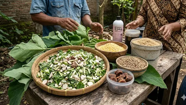 Fermentasi Talas Liar di Halaman untuk Pakan Ternak Ayam Kampung