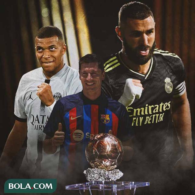 Ilustrasi - Kylian Mbappe, Robert Lewandowski, Karim Benzema