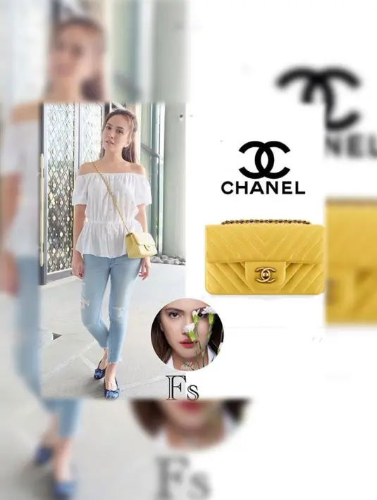 Shandy Aulia tampil imut dengan mengenakan tas merek Chanel. Tas kecil berwarna kuning ini berharga Rp 33 juta. (Foto: instagram.com/fashionshandyaulia)