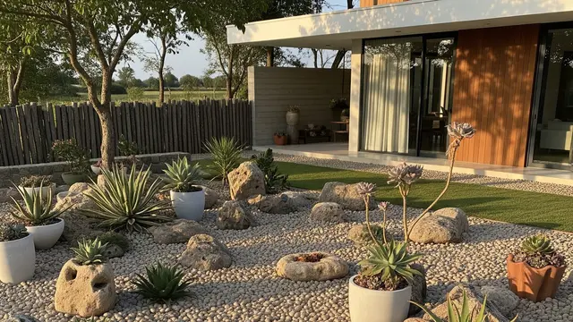 Desain Kebun Rumah di Desa Konsep Villa Modern (AI)