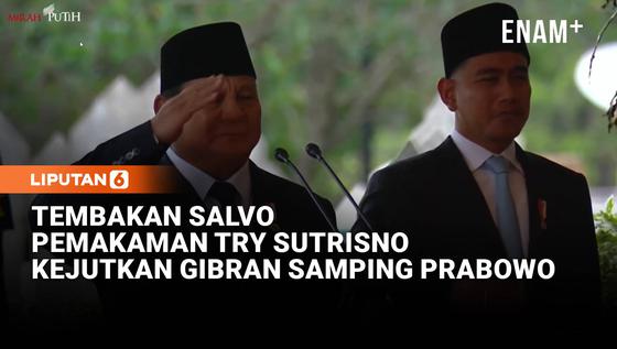 Momen Tembakan Salvo Kejutkan Wapres Gibran Samping Prabowo saat Pemakaman Try Sutrisno