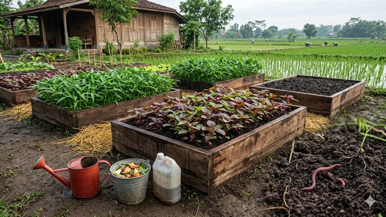 Desain Kebun Sayur Cepat Panen di Lahan 2x3 Meter. AI